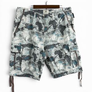 Y2K Ecko Unltd Cargo Shorts Men 38 Mile High All Over Print WhiteBlue Gray White